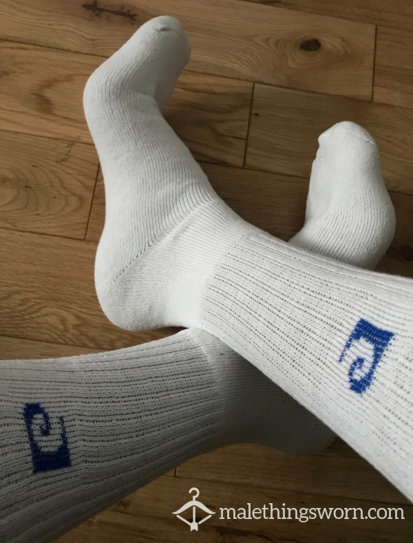 Used Men's Pierre Cardin White Sports Socks Blue Logo