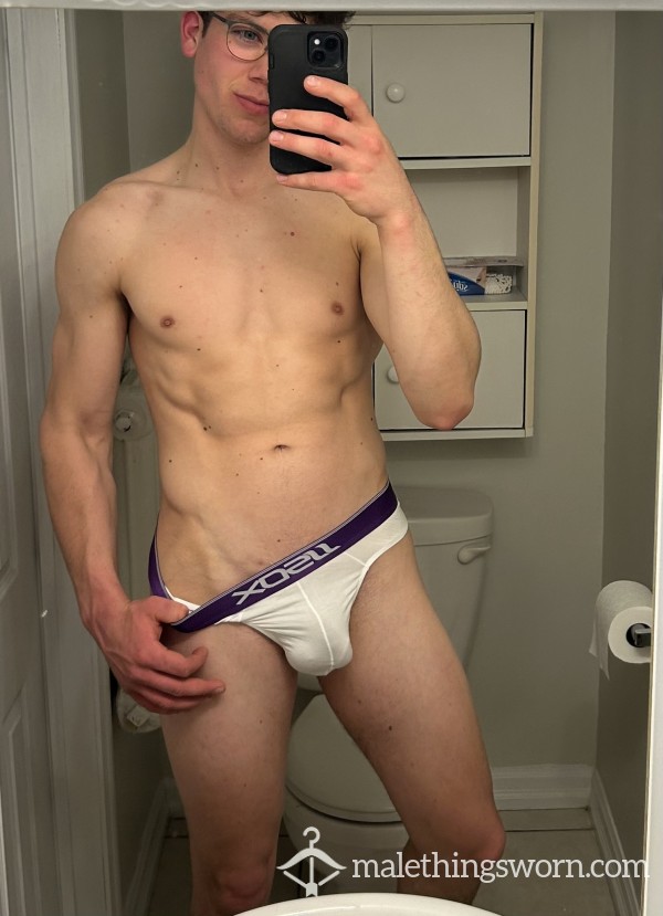 [SOLD] Used White/Purple Thong Waiting To Be Customized