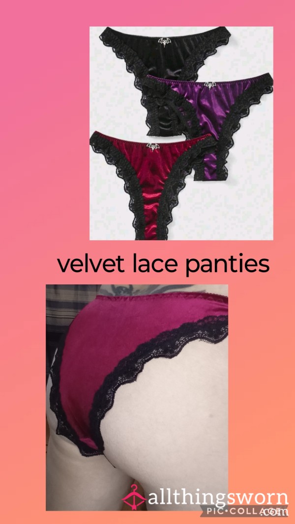Velvet And Lace Panties With Batwing Pendant