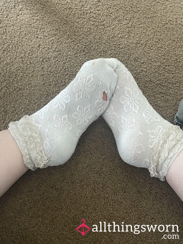 VERY Well Worn Lace White Socks