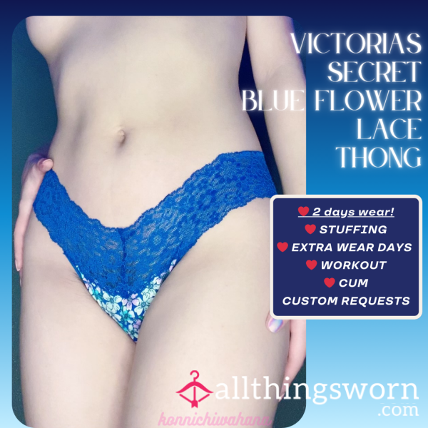 Victorias Secret Blue Flower Lace Thong