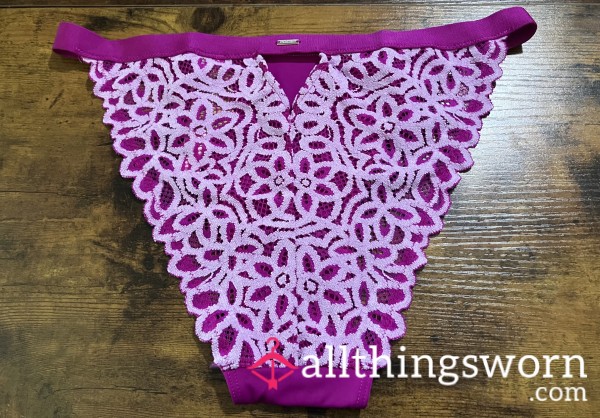 Victoria’s Secret Pink Lace Back Purple Bikini Panty - Medium - Includes US Shipping & 24 Hr Wear -