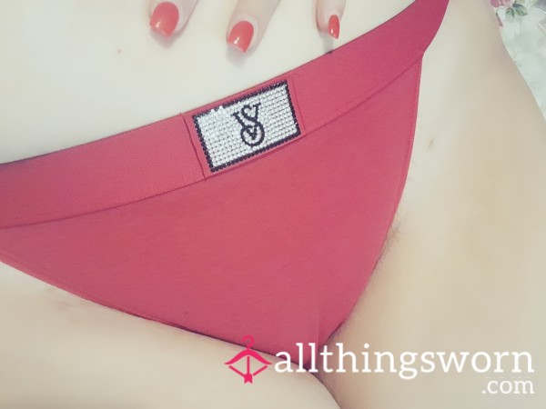 🖤🩷 Victoria's Secret Red Cotton Full Back Panties. Diamanté VS Logo. 2 Day Wear. Inhale Me🩷🖤