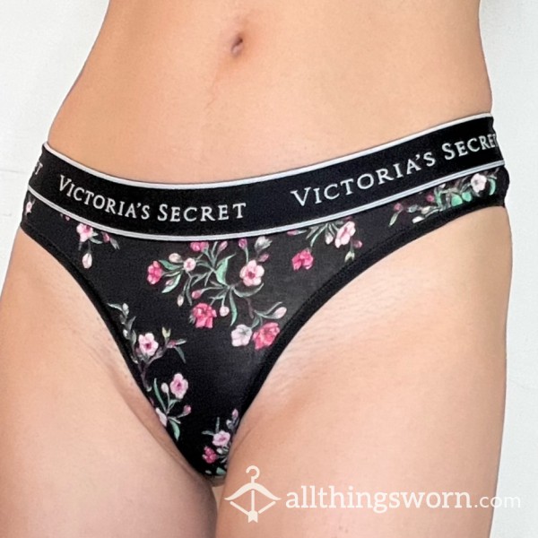 VS Black Flor*l Cotton Thong