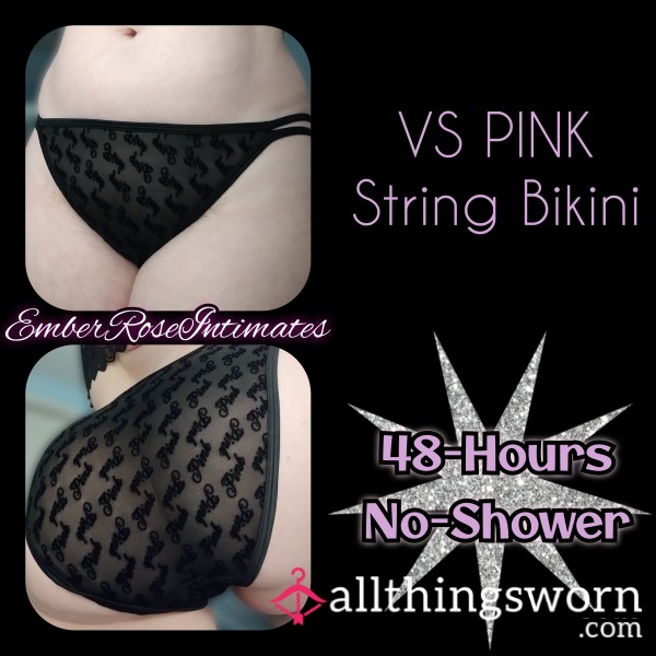 VS PINK Black Mesh W/ Velvet Print & Trim Bikini