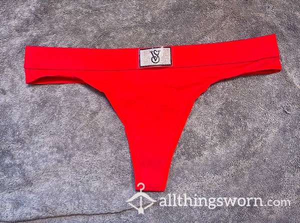 VS Red Diamond-Encrusted Logo Thong