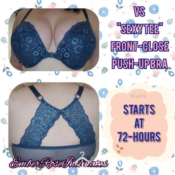 VS "s**y Tee" Blue Posey Lace Front-Close Push-Up Bra (36DD)