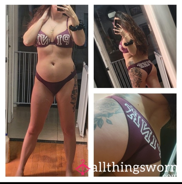 Well Worn Burgundy PINK Bra And Panties Set