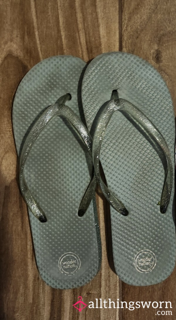 Well Worn Teal Thongs