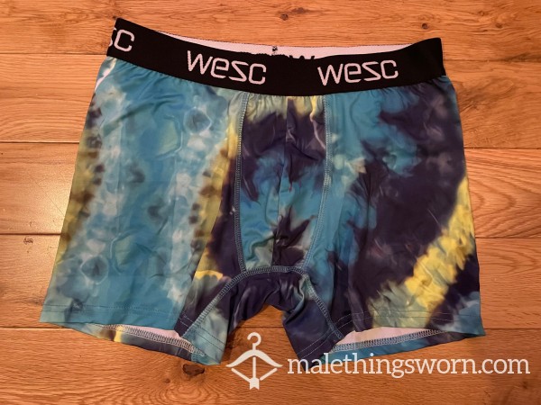 WESC Skater Silky Polyester Microfibre Blue Tie-dye Funky Boxer Shorts (S)