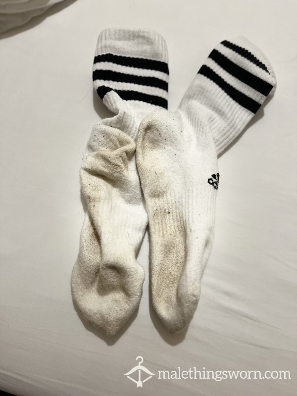 Worn White Adidas Sports Socks Size L