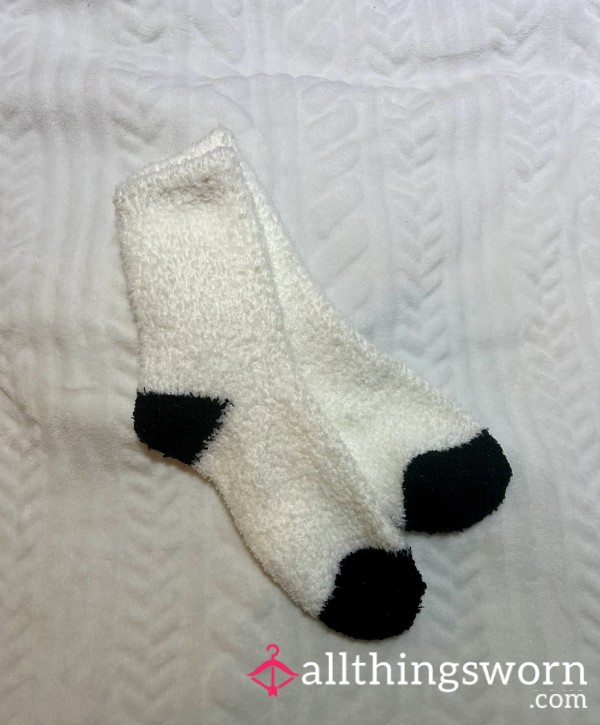 White And Black Fuzzy Socks