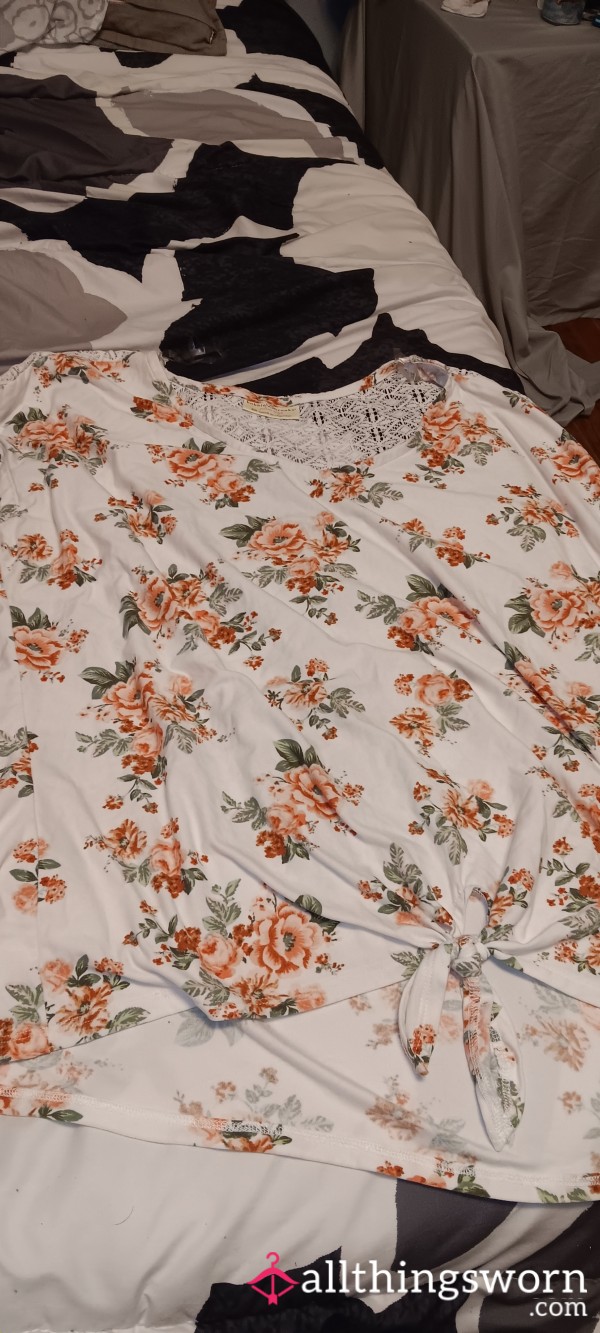 White And Orange Floral Dress Shirt Size- 3X