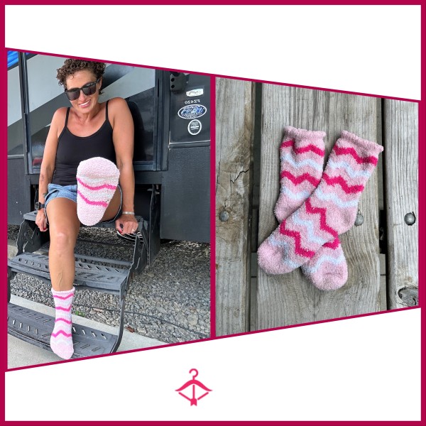 White And Pink Striped Fuzzy Socks | 3 Day Wear!!