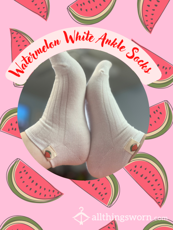 White Ankle Socks With Watermelon