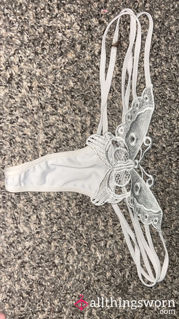 White Butterfly String Thong