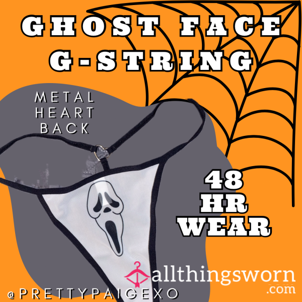 White Ghost Face G-string 🤍 Mesh With Metal Heart, Metal Heart 🤍 48hr Wear