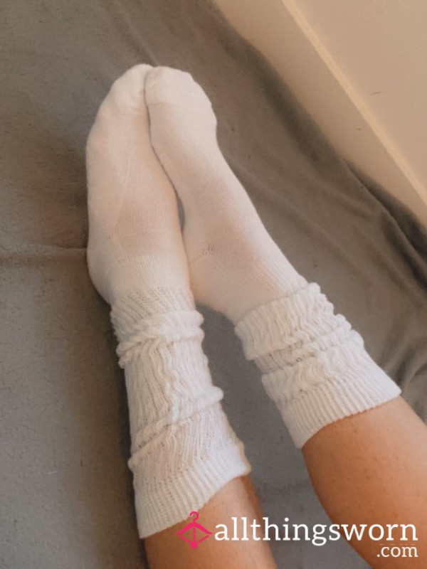 White High Ruffled Slouch Socks