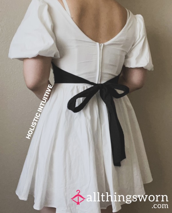 White Summer Dress W/ Black Ribbon
