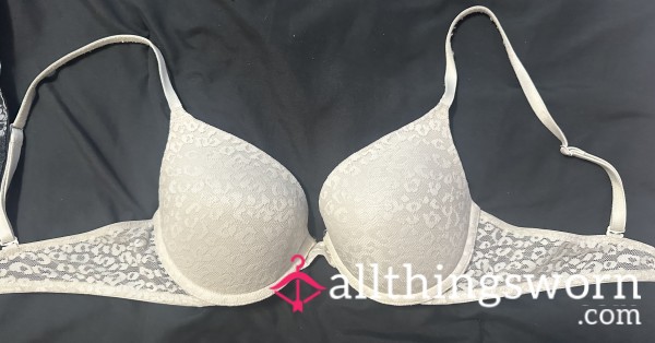 White Well Worn “PINK” Wire Bra