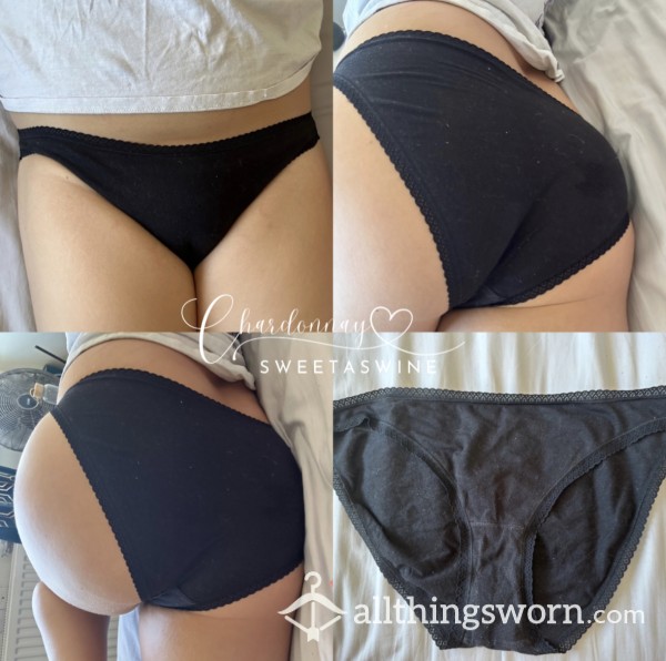 🍷UK 18|🍑Worn Black F&F Cotton Full Back Panties🖤