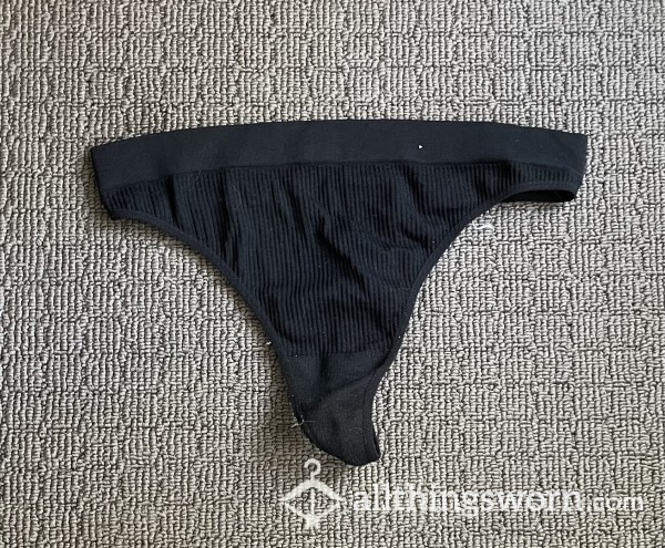 Worn Black Cotton Thong