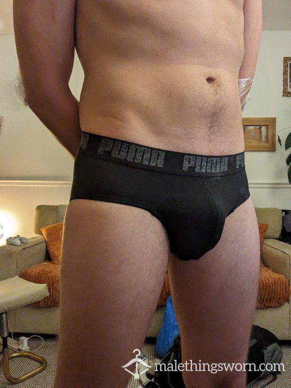 Small Black Puma Briefs, Worn, C*m Stained