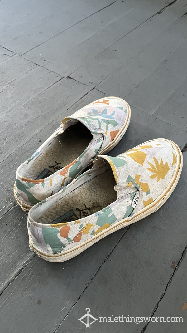 Worn, Dirty Slip-On Vans Used For Hard Labor And Gardening