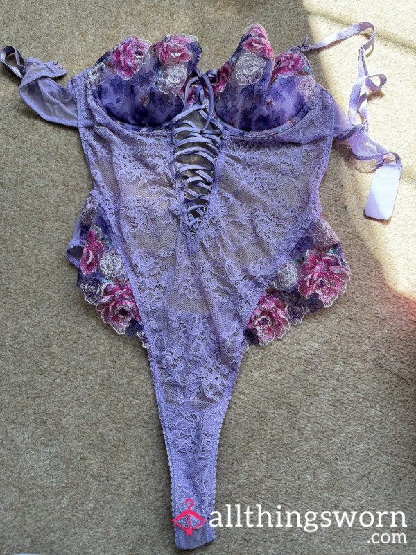 Worn Lace Purple Victorias Secret Bodysuit