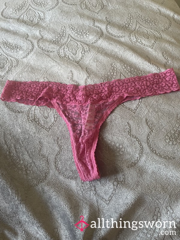Worn Pink Lace Thong