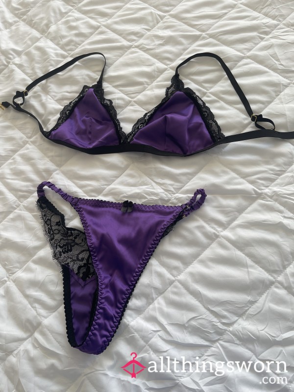 Worn Purple Satin And Lace Lingerie Set