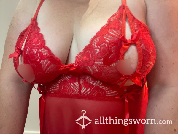 Worn Red Lingerie - Sweated And F**ked In