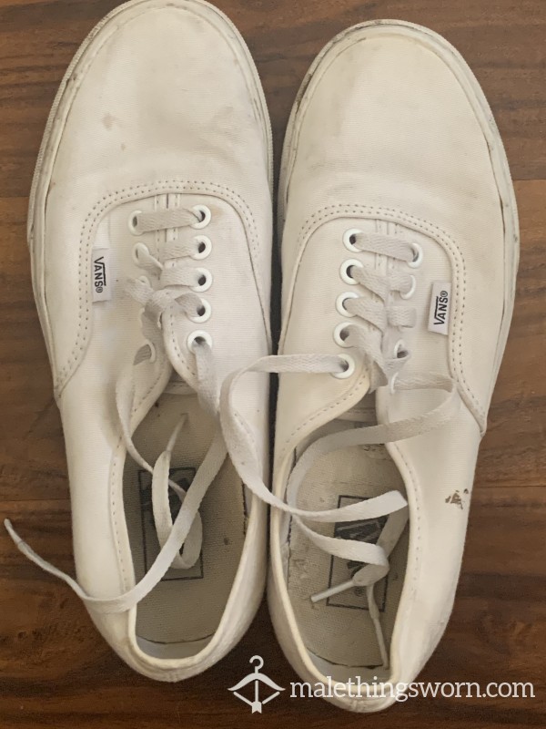 Worn Vans White Sneakers Size 8 U.S