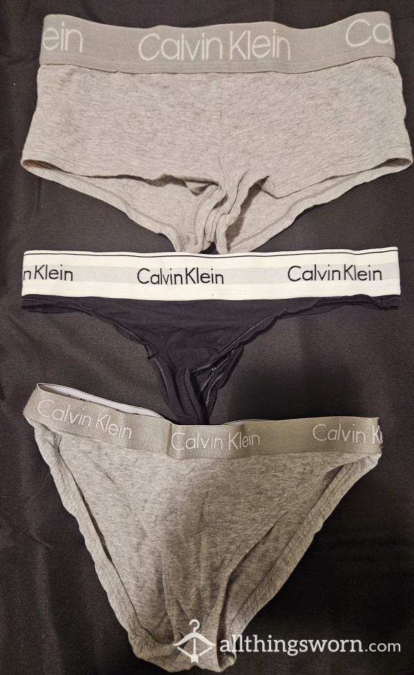 XS Calvin Klein Fullback, Boyshort, & Thong $20